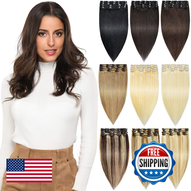 Rose Bud Clip In Hair Extensions Remy Human Hair 8Pcs 18 Clips 65G/Set 16 Inch