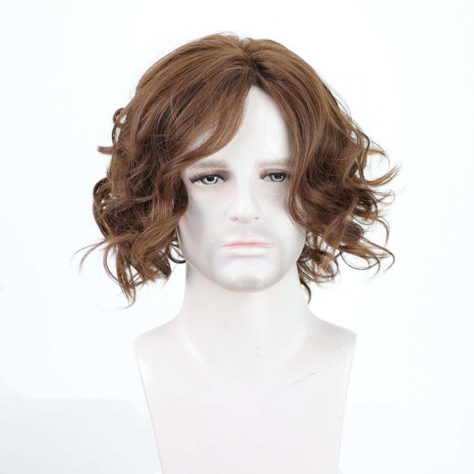Men’s 8in Short Light Brown Wig Full Heat Resistant Synthetic Party Costume