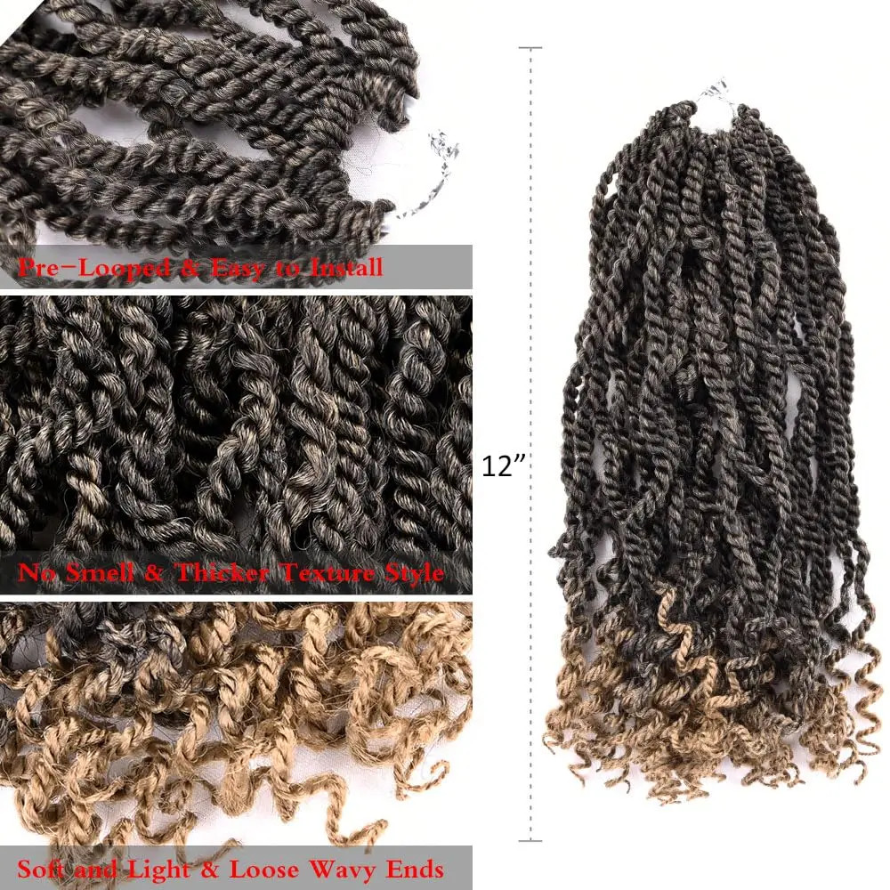 Wavy Senegalese Twist 12 Inch Crochet Braids Synthetic Braiding Hair Extensions