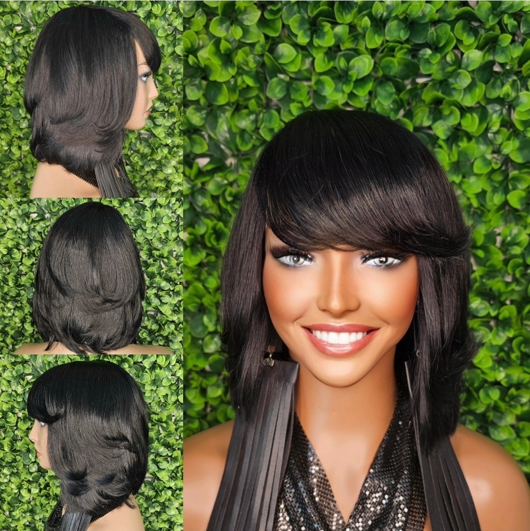 Swoop Bang Bob Wig: Peruvian Remy Human Hair, Glueless Short Cut