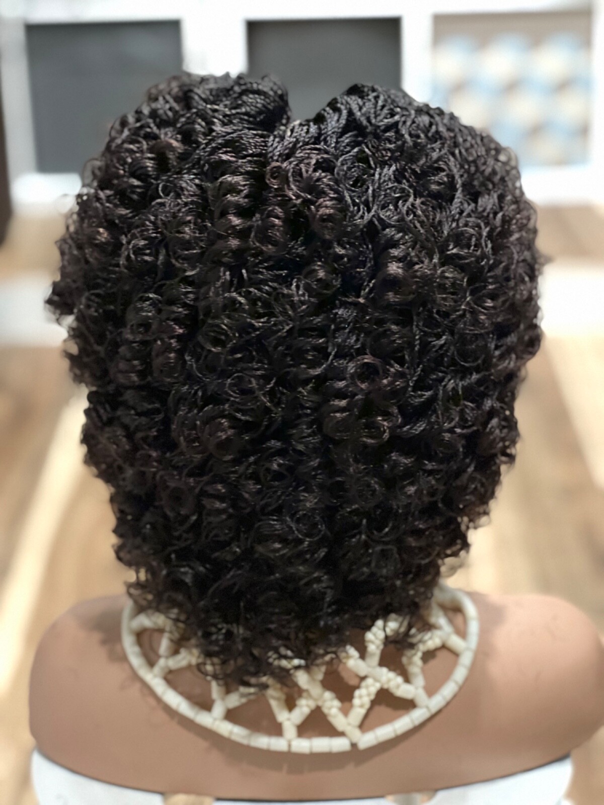 Braided micro twist afro curly wig. just as pictured. color is Brown mix