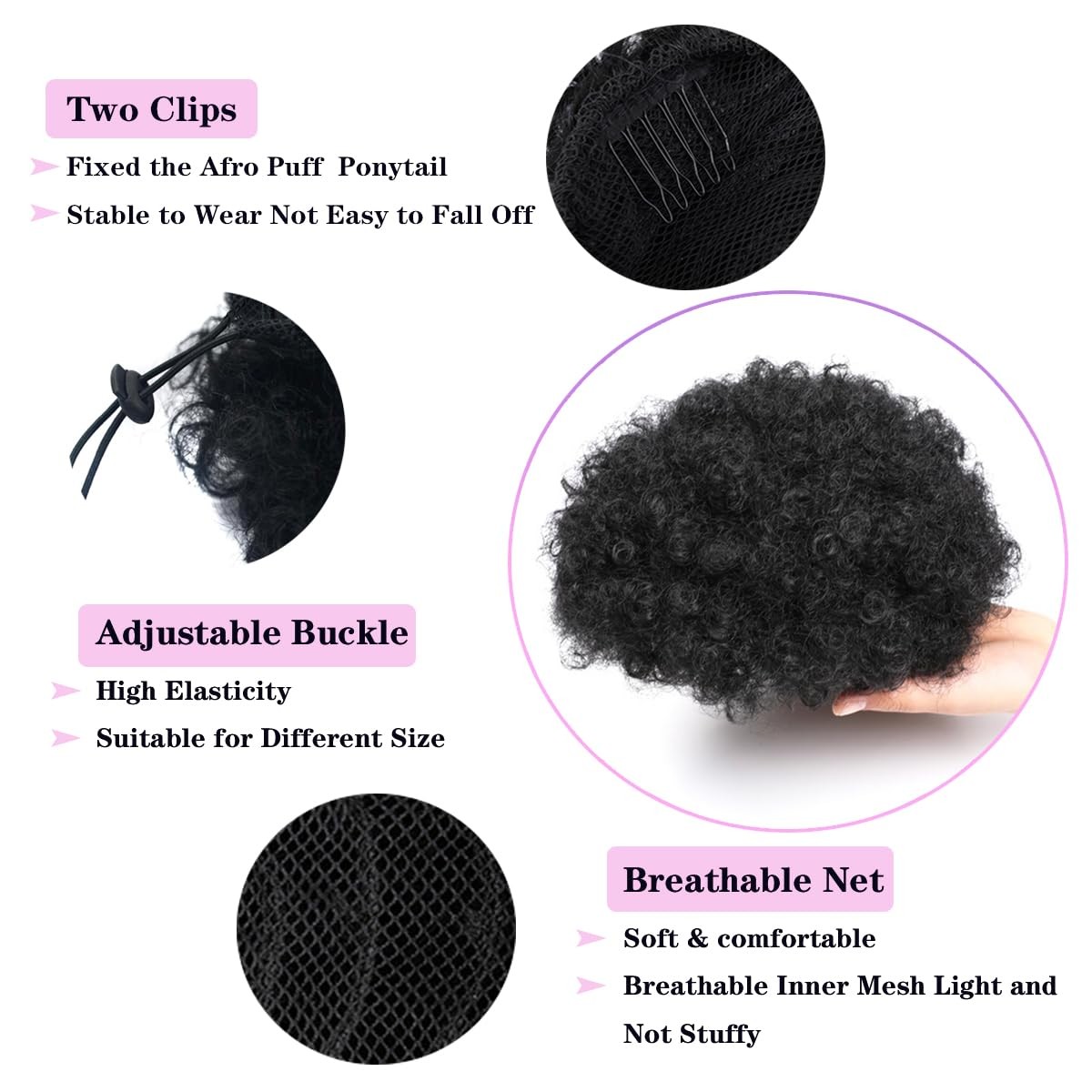 HEVAYO KISS Afro Puff Drawstring 8 Inch(Pack of 1), #1B Natural Black