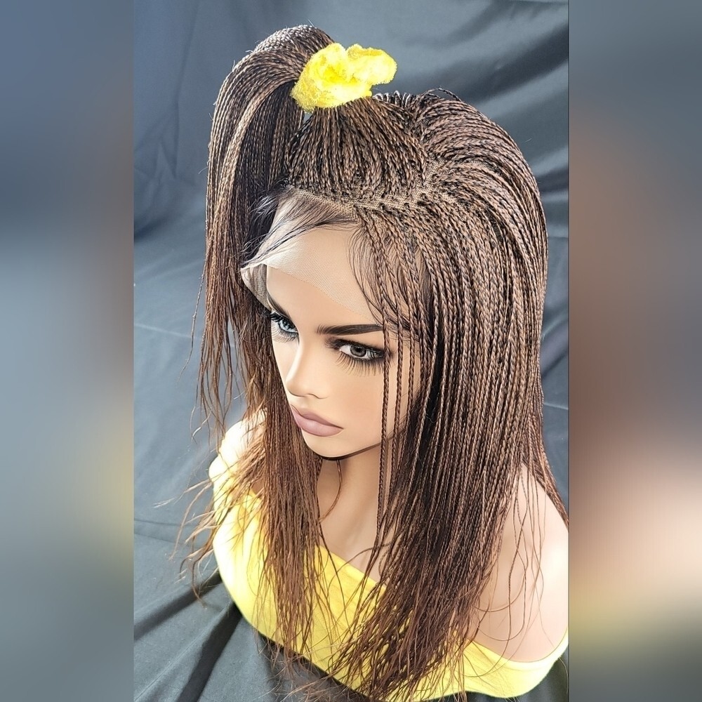 Braided Wig Full Lace Glueless Micro Braids 16” Auburn Ombre Handmade NWT Short