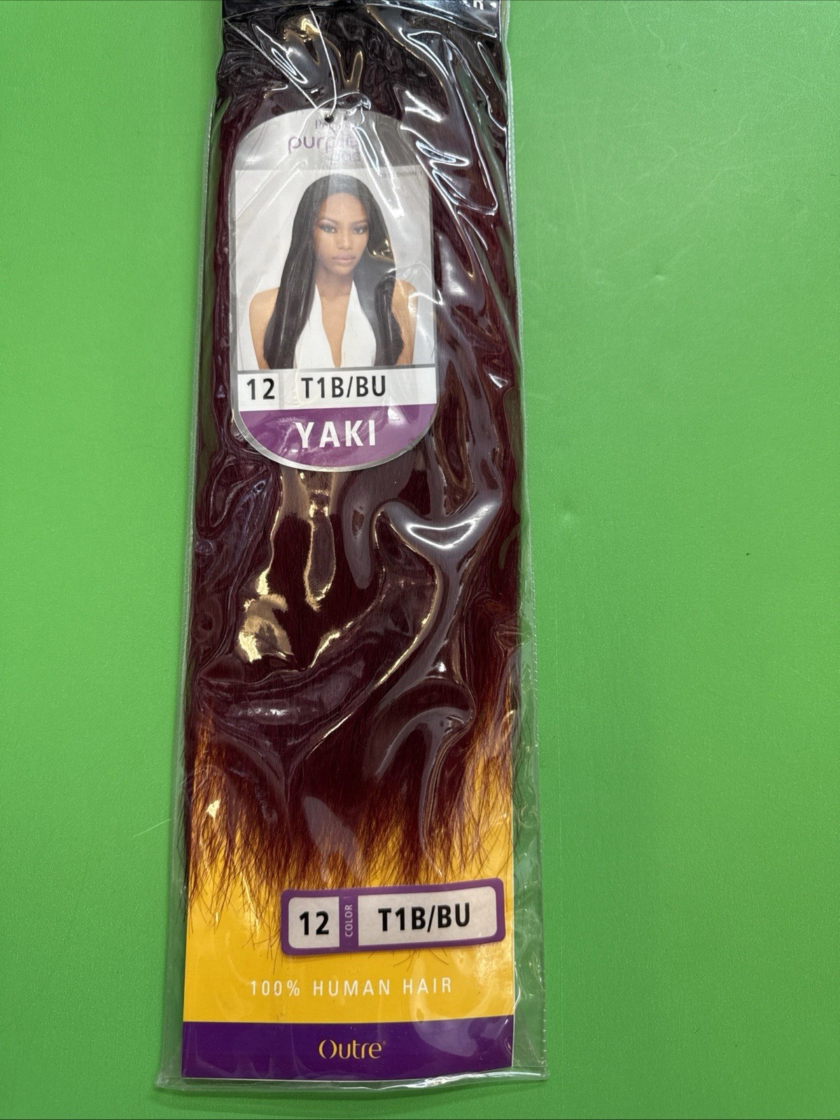 OUTRE PURPLE PACK 100% HUMAN HAIR YAKI WEAVE 12″ T1B/BU Two Tone 1B/BURGUNDY