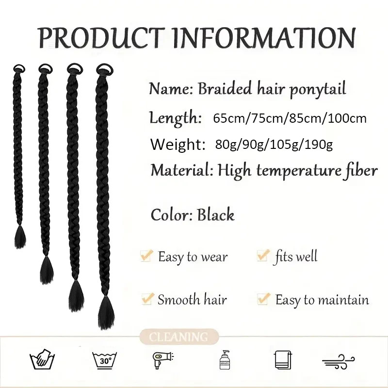 Long Synthetic Straight Braided Hair Extension Elastic Band Clip-in Hairpiece
