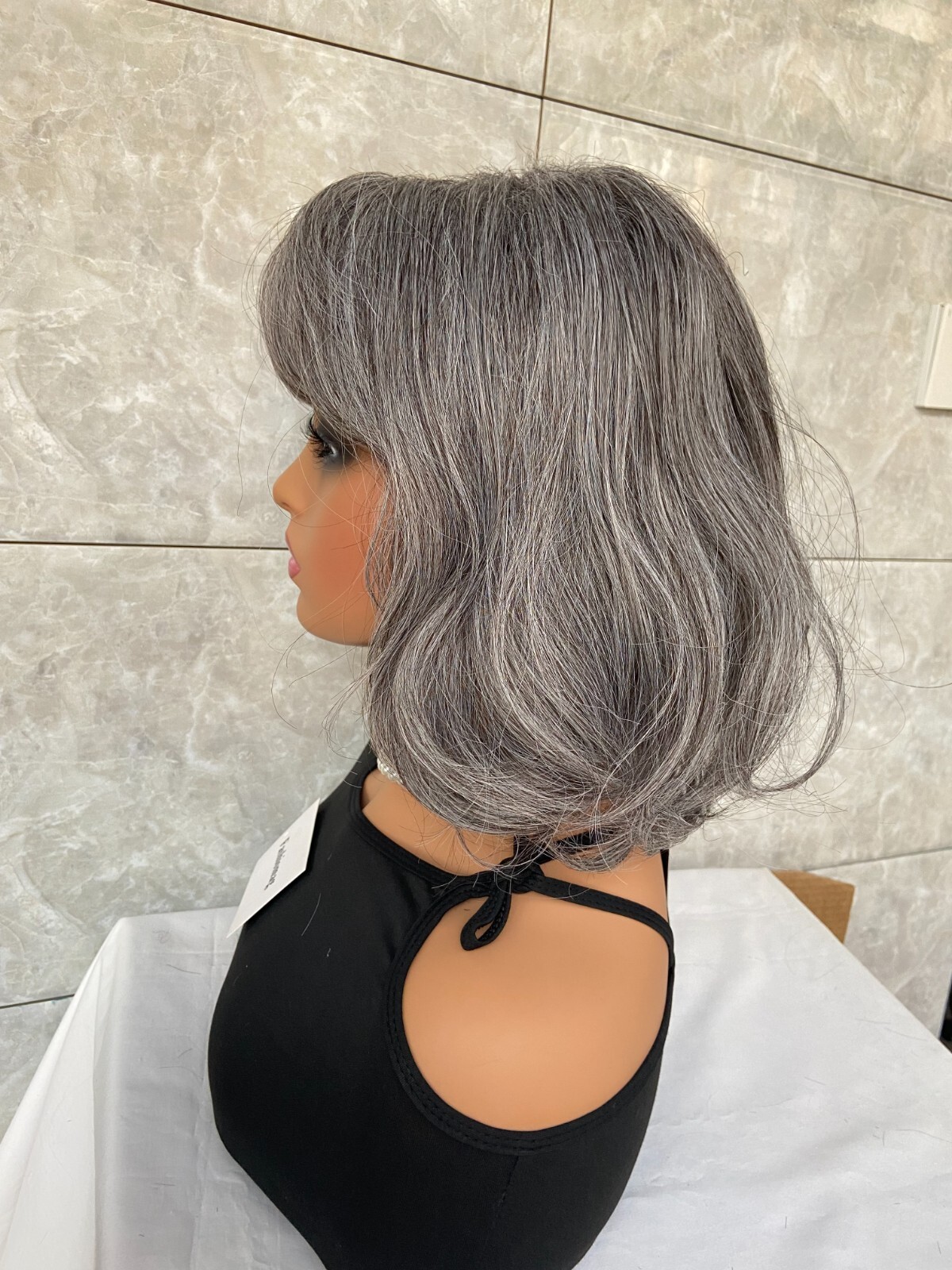 Short Bob Salt And Pepper Hair Synthetic Hair Wigs Women Soft Natural