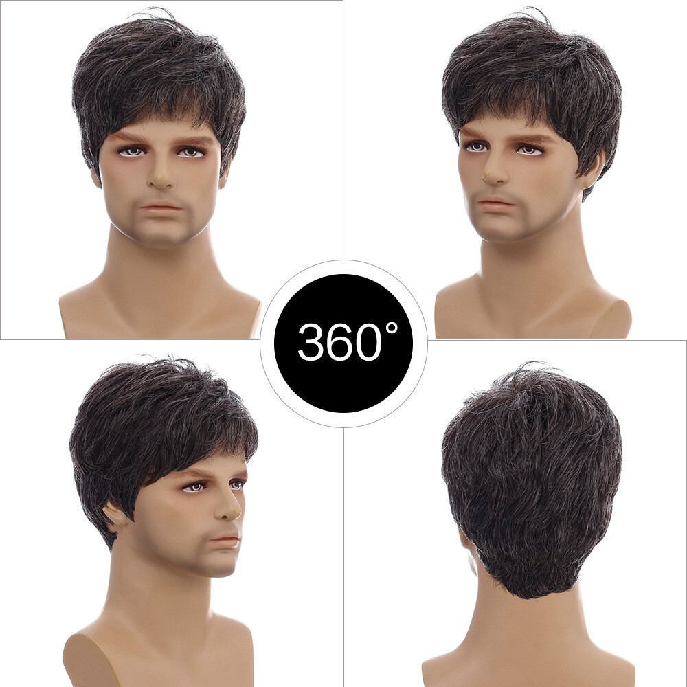 Men Short Black Brown Hair Synthetic Daily Natural Cosplay Wigs Party Costume US