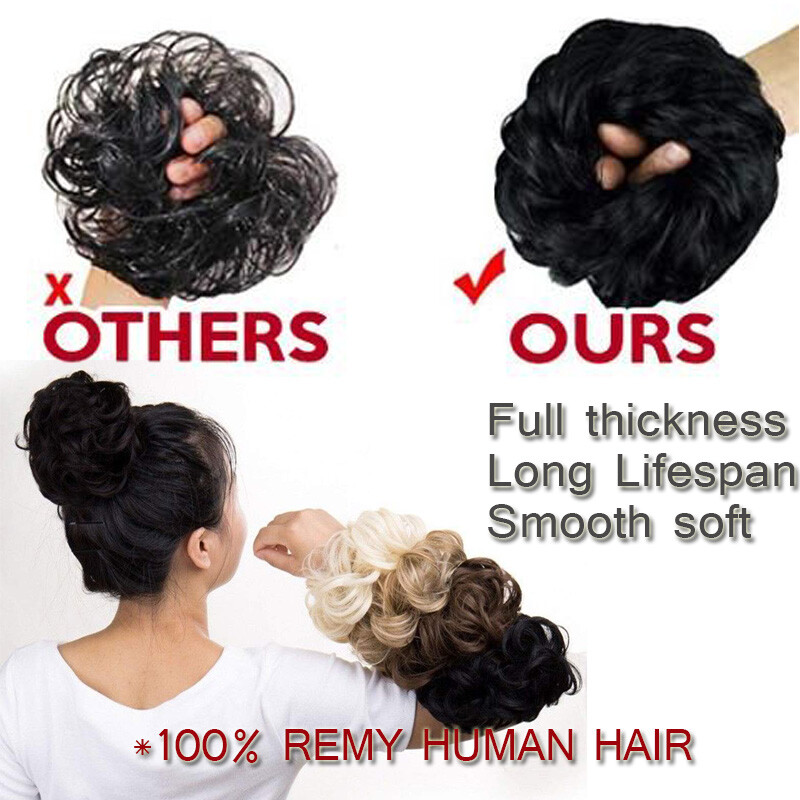 Messy Rose Bun Clip In Remy Human Hair Extensions Scrunchie Updo Multi Colors US