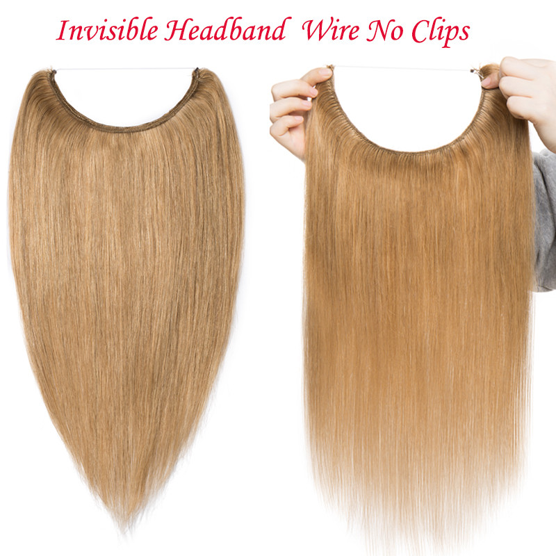 100% Real Remy Human Hair Extensions Invisible Secret Headband Wire In Weft J803