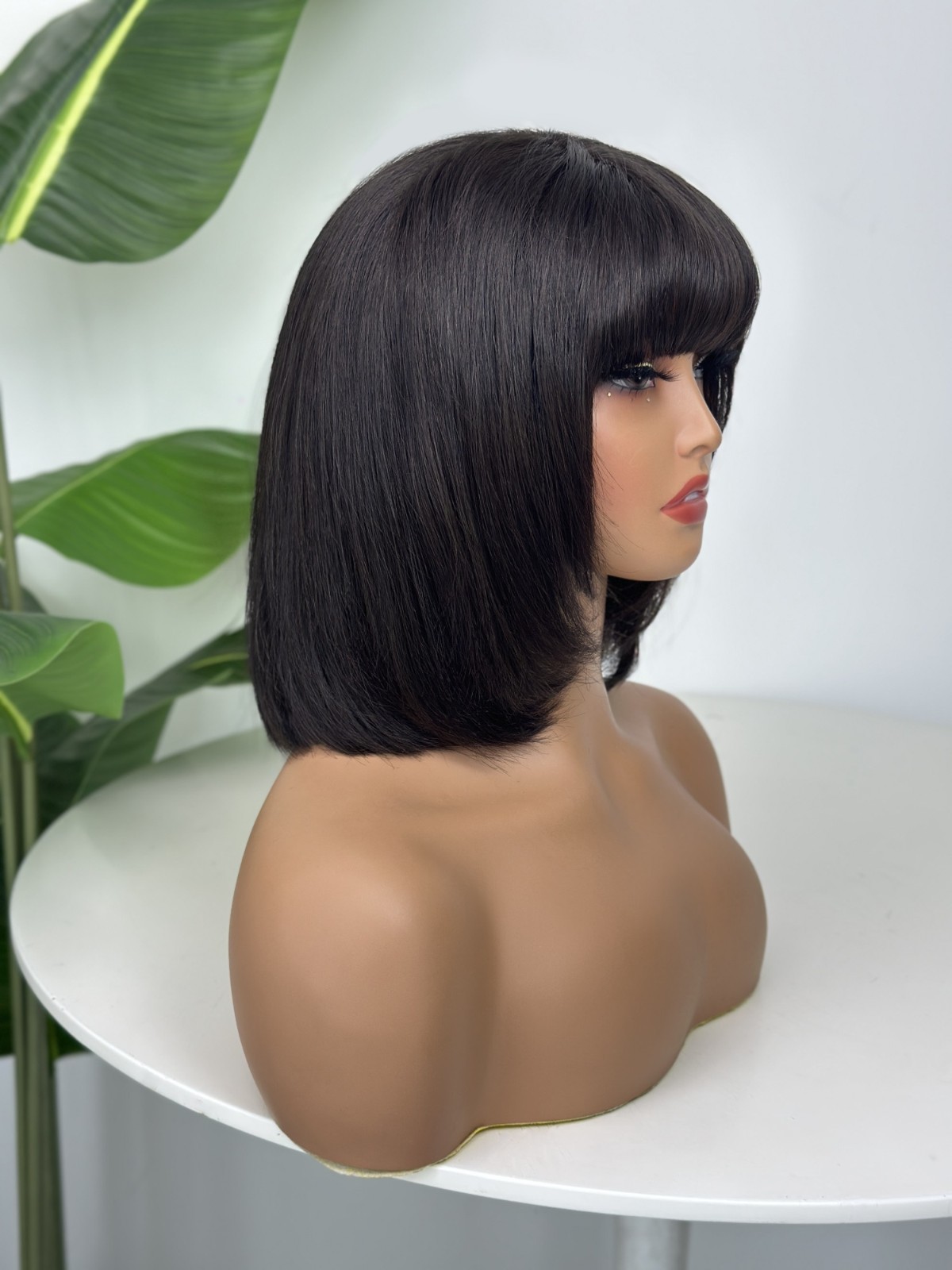 Pre-cut Lace 10in Bob With Bangs 4×4 Silk Top Lace Front Wig 100% Human Hair