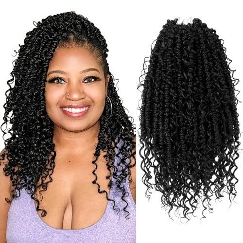 Boho Crochet Passion Twist Hair Pre looped, 12 Inch (Pack of 8) Natural Black