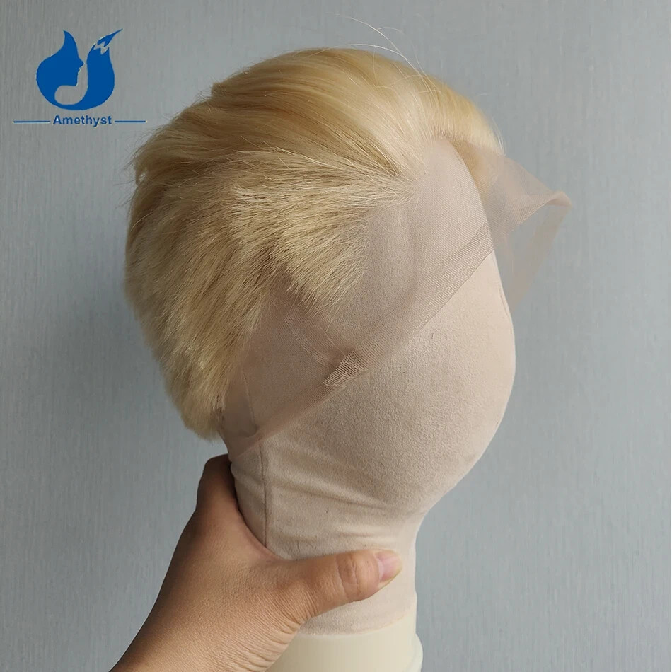 Full Lace Wig 613 Blonde Brazilian Remy Human Hair Short Bob Pixie Cut for Men