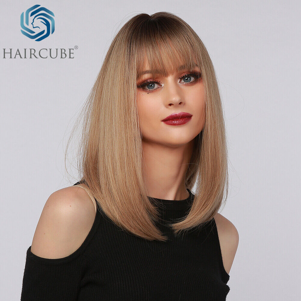 Short Bob Brown Blonde Natural Straight Hair Wigs Cosplay Costume Women Daily US