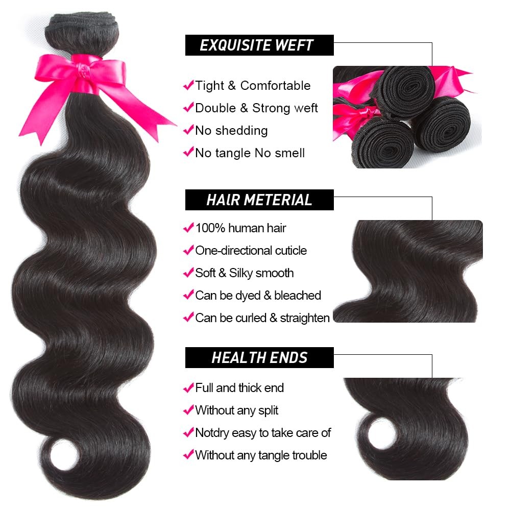 Flady Body Wave Bundles Closure For Black Women 100 Unprocessed Brazilian Body