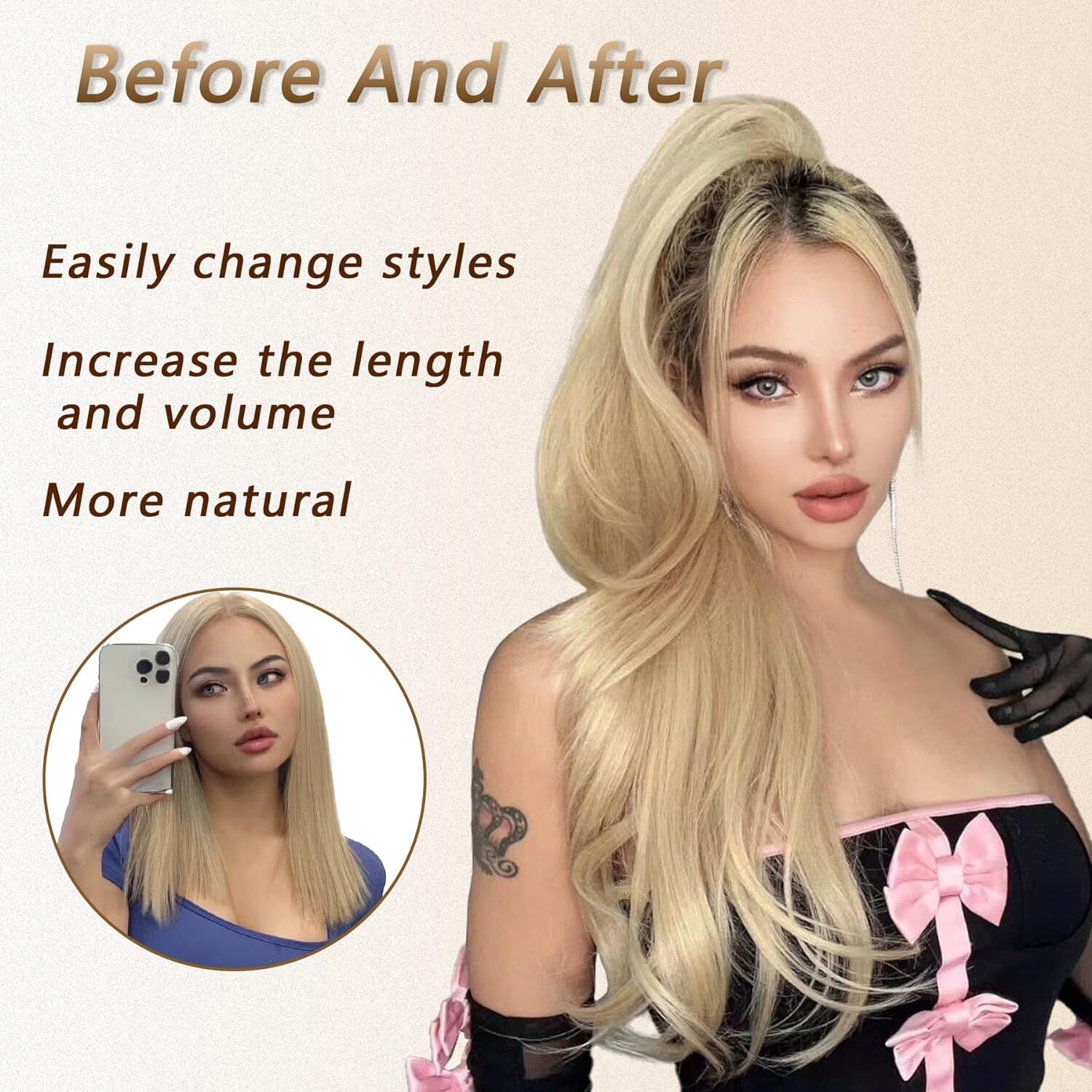 US 100% Real Thick New Clip In Hair Extension Pony Tail Claw Around Ponytail