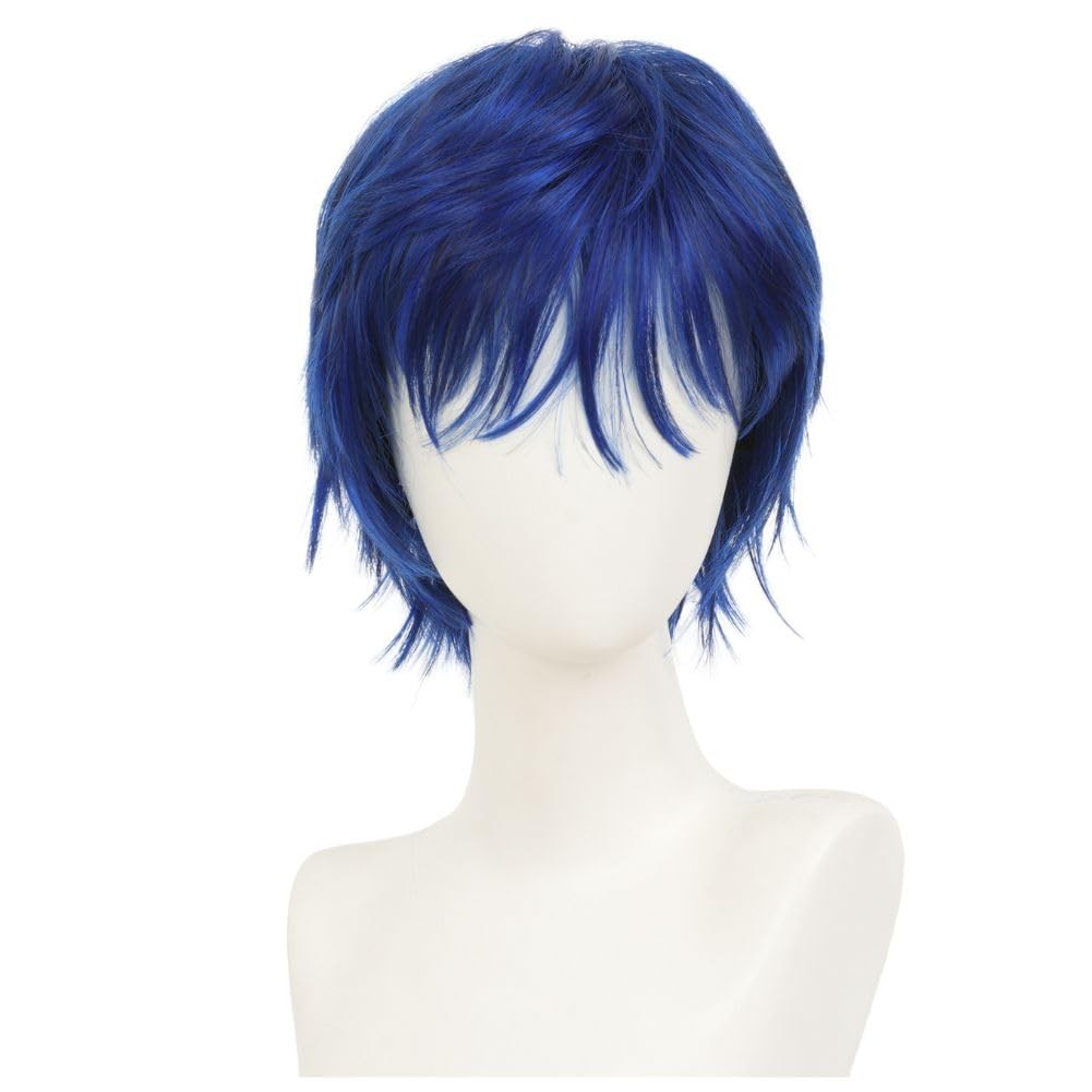 Blue Anime Wig Navy Short Straight Cosplay Hair Wigs Layered Synthetic Fibre …
