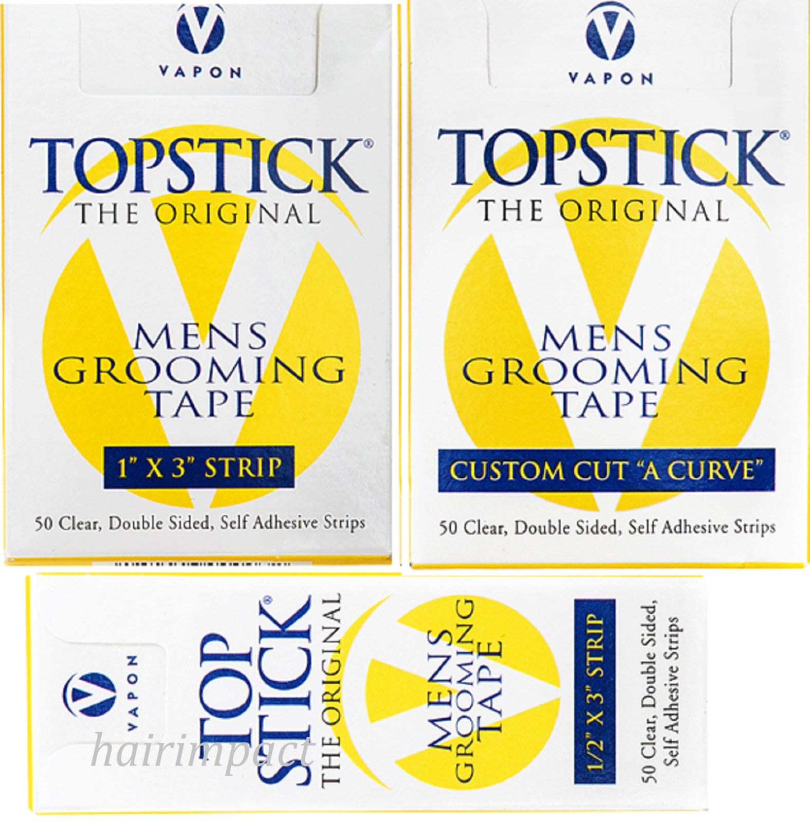 Vapon Topstick® Clear Tape Mens Grooming 1/2″ Topstick/“A” Curve/1″X 3″ 50 Pcs.