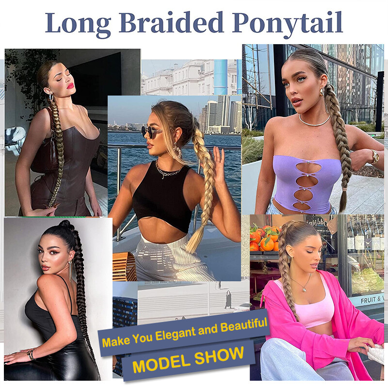 Braid Ponytail Extension w/ Elastic Tie Straight Wrap Around Braid Pony Tail 34″