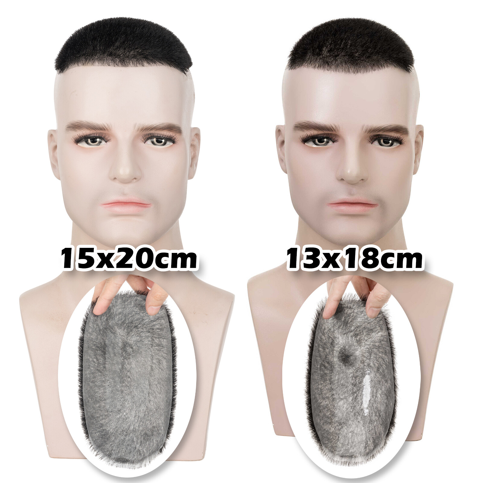 Mens Toupee Hairpiece 100% Human Hair System Replacement Skin PU Short Buzz Cut