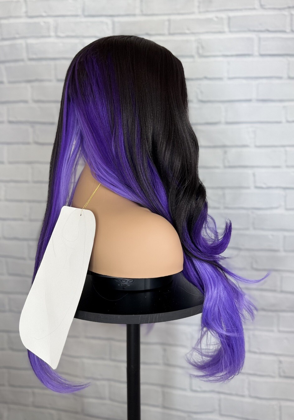 Black Purple Wig Synthetic 26 Inch Lace Front Middle Part Wavy Layered Heat Ok
