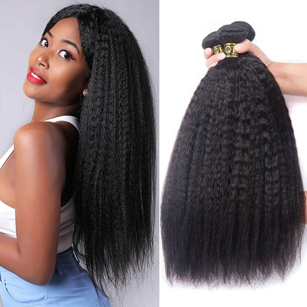 Brazilian Kinky Straight 100% Human Hair Extensions 3 Bundles Human Hair Yaki