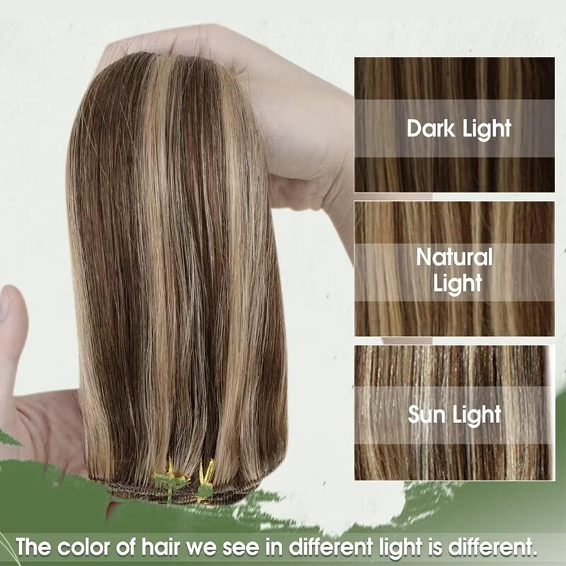 100% Real Russian Clip in Remy Human Hair Extensions 8 Pieces Full Head Blonde