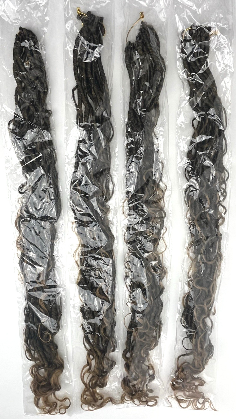 4-pk Faux Extensions Bohemian Curly Style Long 29″ Mixed Brown/Caramel Crochet