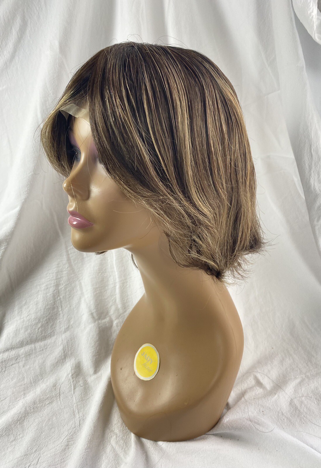 100% Human Hair Wig Short Bob Swiss Lace Hand Knotted With Wefts Back