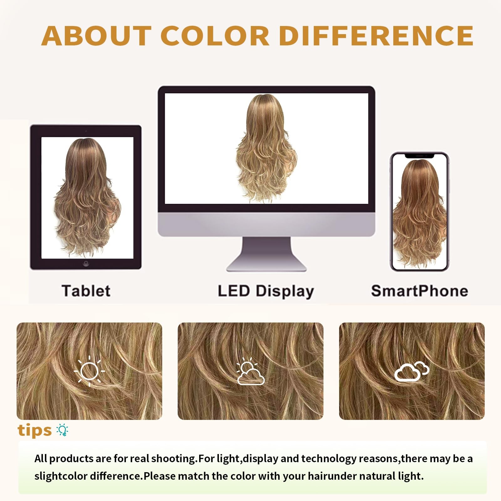 Long Wavy Highlight Honey Brown Mixed Blonde Layered Wig with Curtain Bangs for