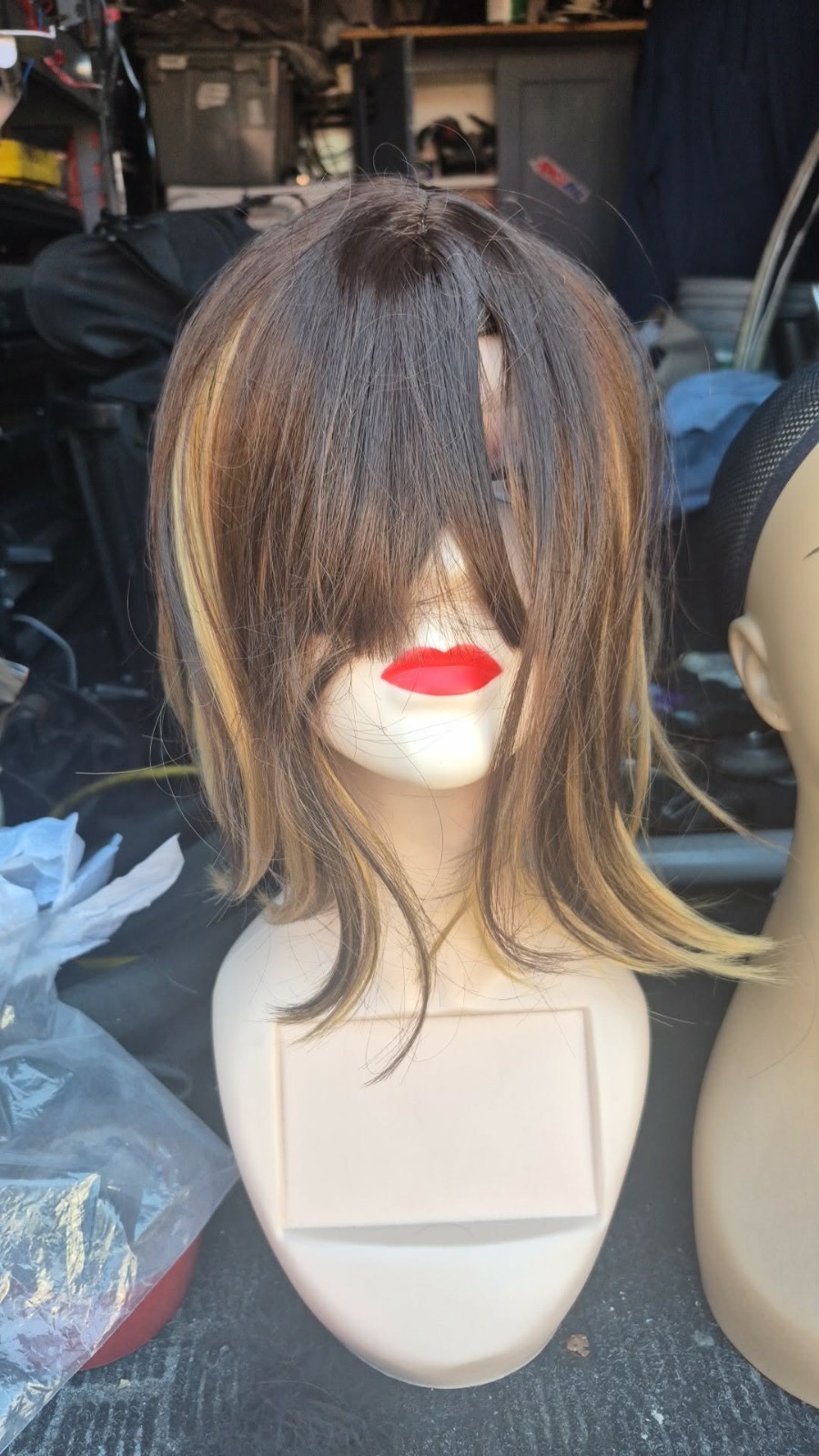 Front Lace Women’s Straight Layered Wig With Bangs Dark Brown Golden Brown Nat