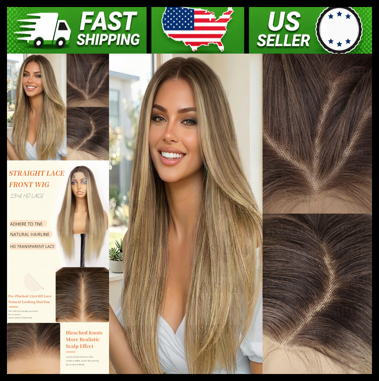 AISI Hair Synthetic 13×4 HD Lace Front Wig Ombre Blonde 28 Inch