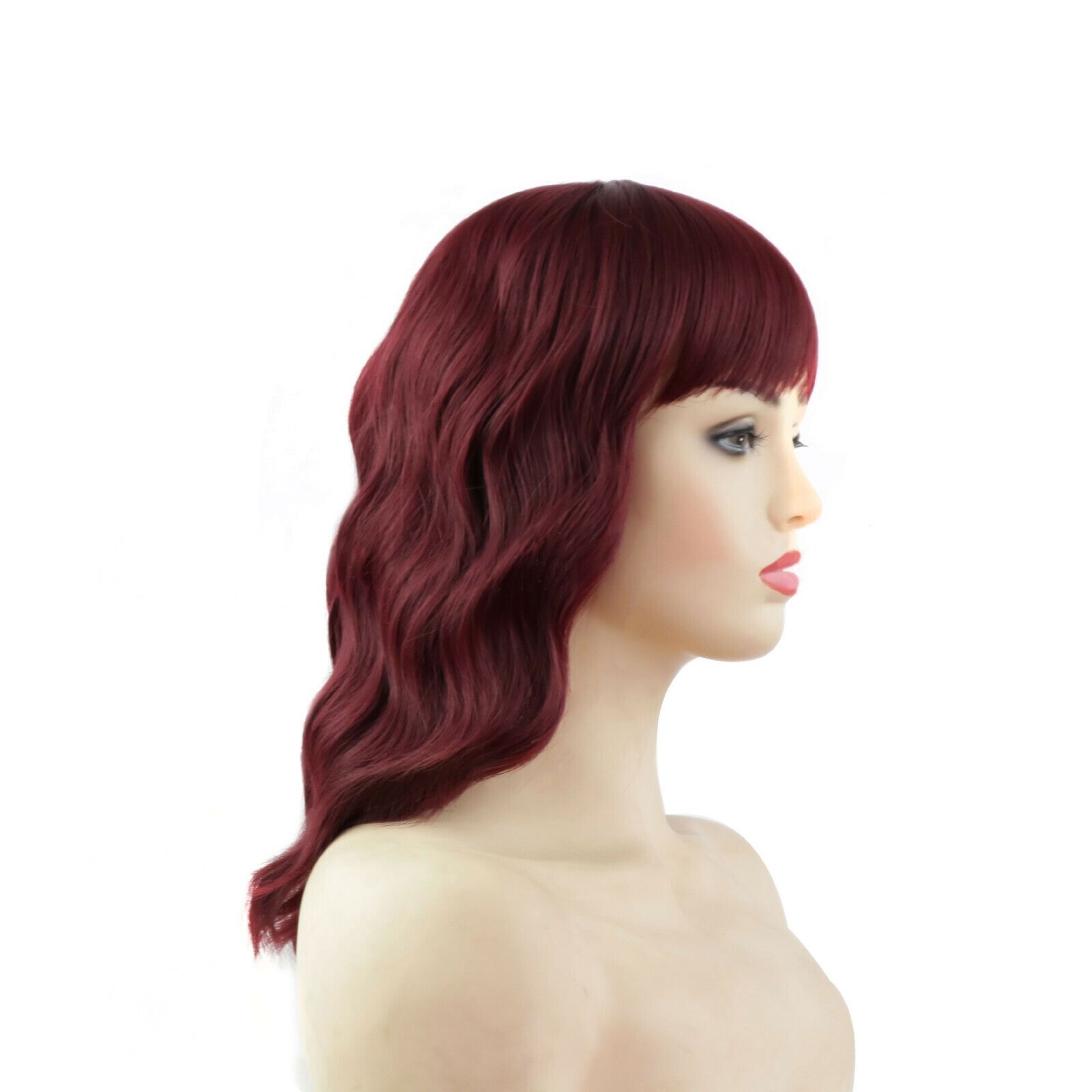 Burgundy Red Wavy Wigs with Bangs for Women Short Curly Bob Wigs with Bangs
