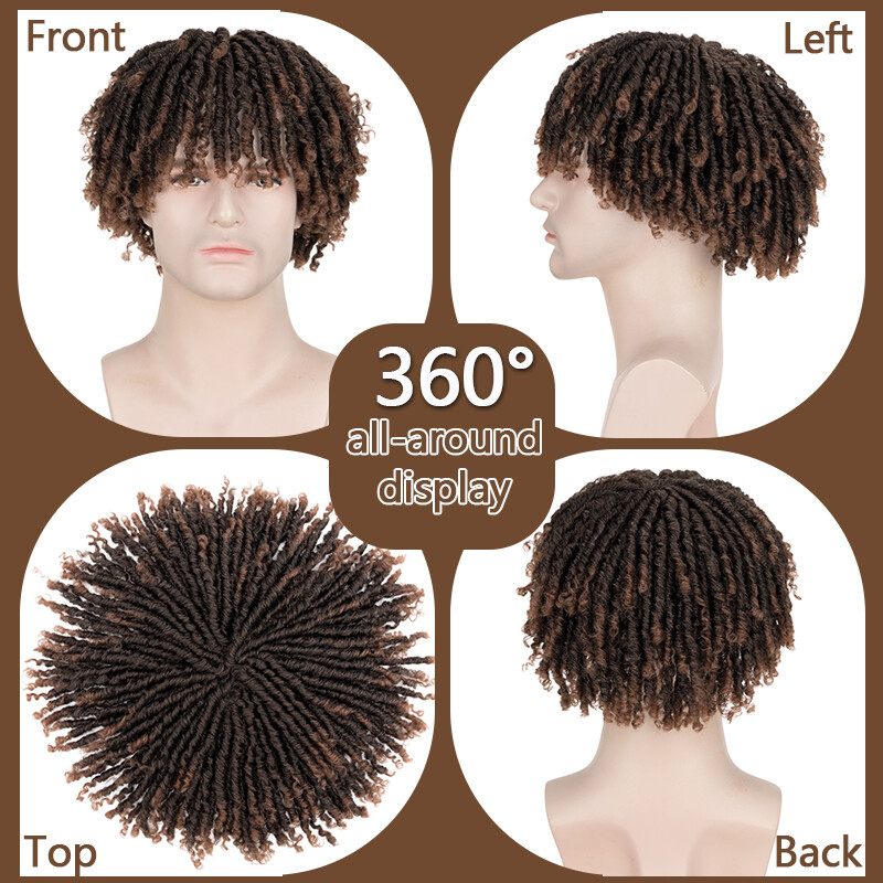 Men Synthetic Short Dreadlock Hair Topper Wig with Clip in Braided Half Wigs 5in