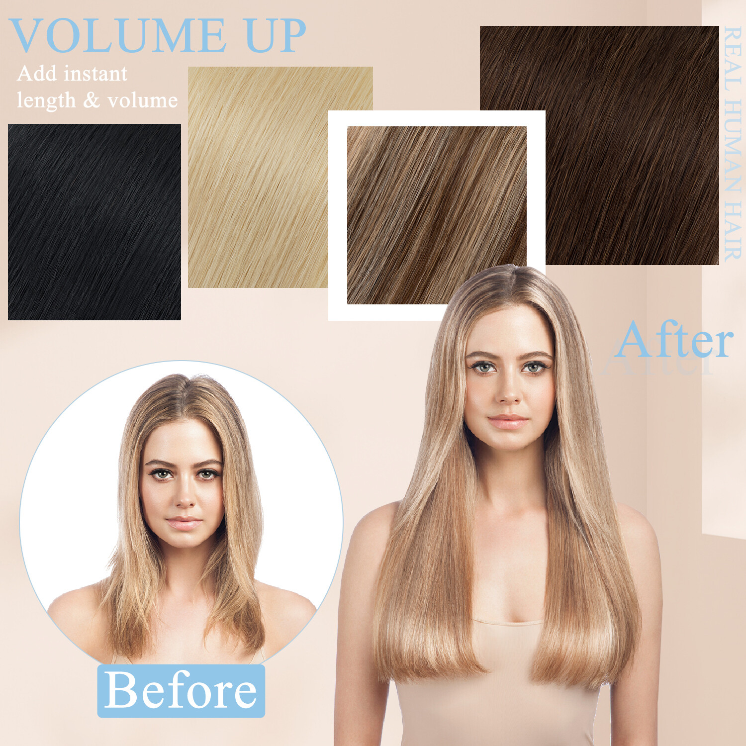 One Piece 100% Remy Clip In Human Hair Extensions 3/4Full Head U Part MY-LADY US