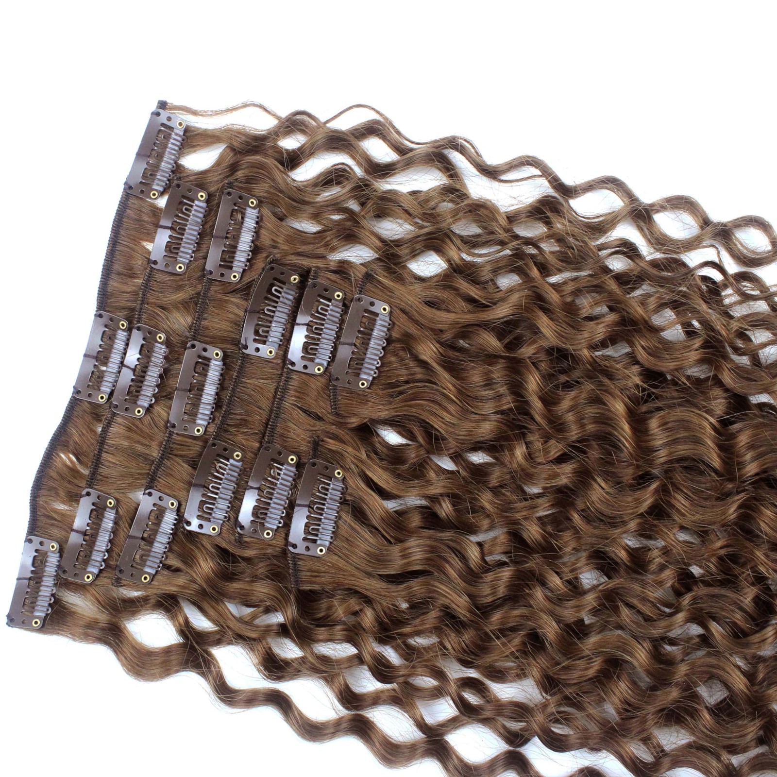 Deep Curly Hair Light Brown 100 Human Extensions 18 Inch 7pcs Remy Hair Clip 70g