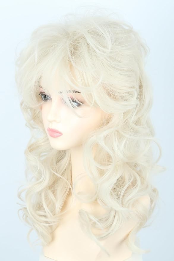 Beige Long Curly 80s Rocker Wig Women Halloween Party Costume Accessory