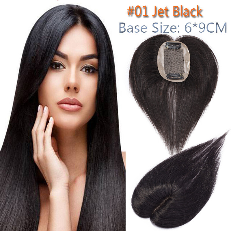 Russian 100% Women Topper Toupee Hairpiece Real Virgin Human Hair Silk Base BANG