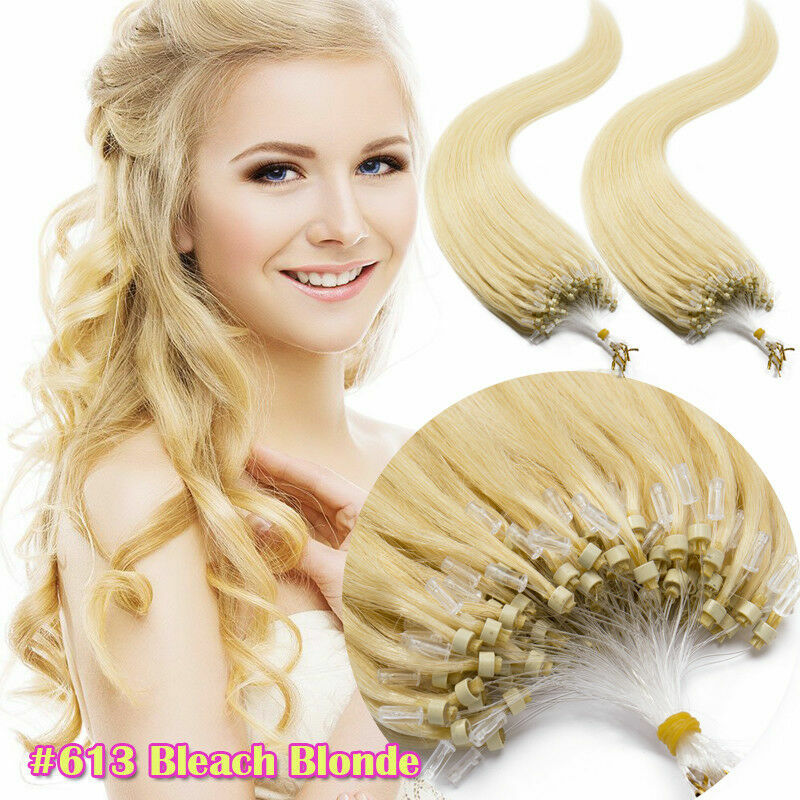 Micro Ring Loop Tip Remy Human Hair Extensions Silky Straight Micro Bead Link US