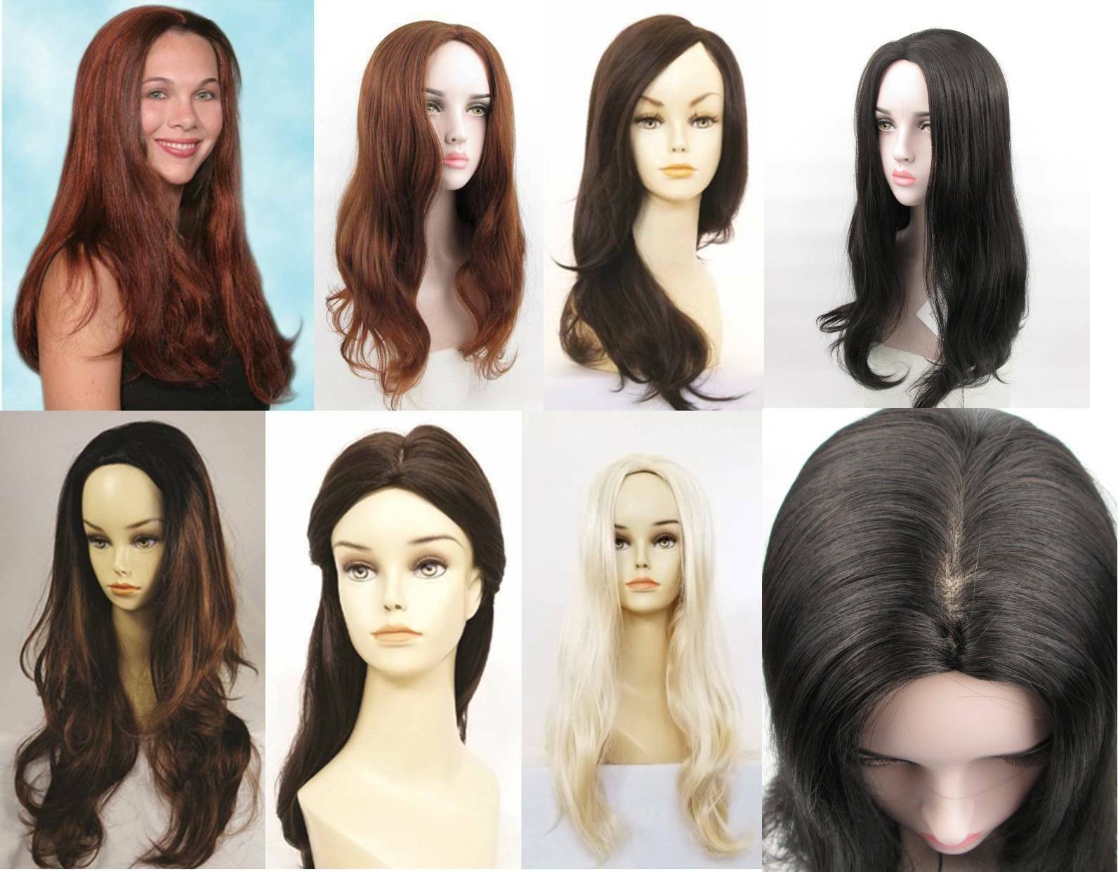 WOMENS LONG STRAIGHT HAIR WIG W/ SOFT CURLS ENDS NO BANGS SKIN TOP CHRISTINE