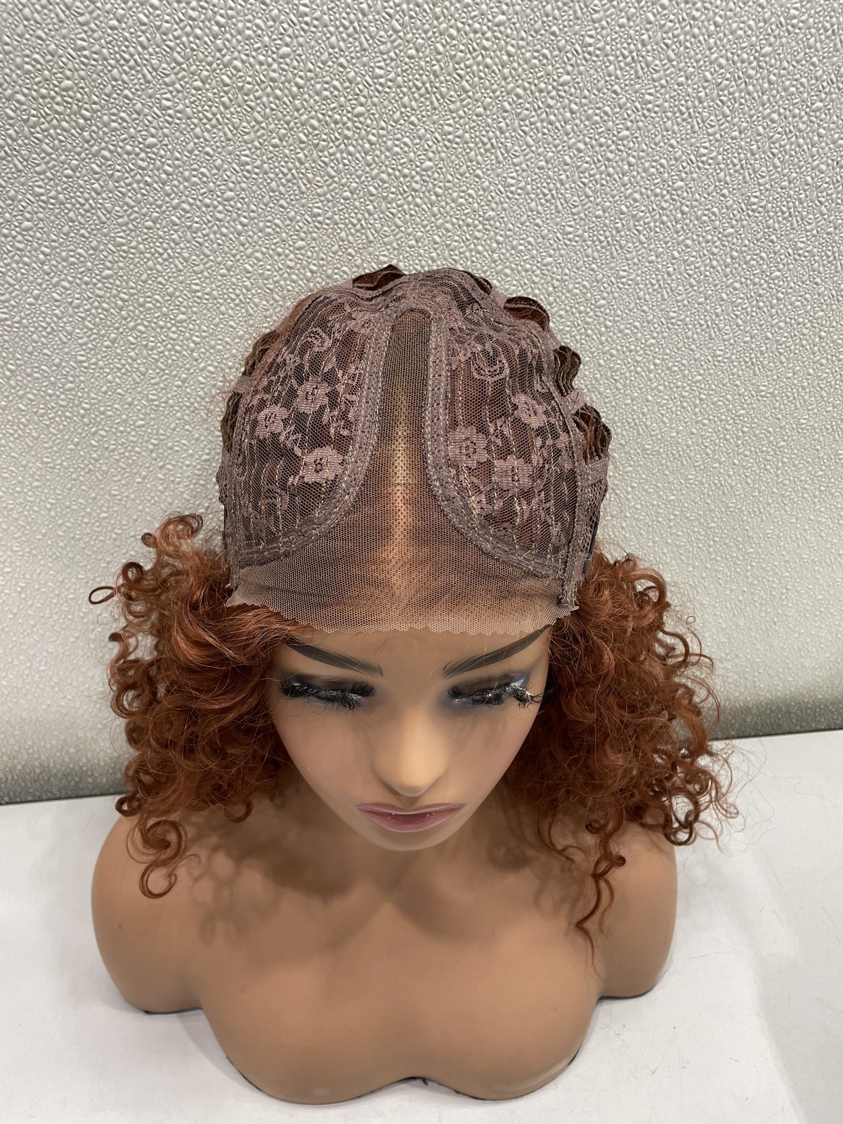 Gorgius Reddish Brown Curly Synthetic Fiber Glueless Wig, 20″