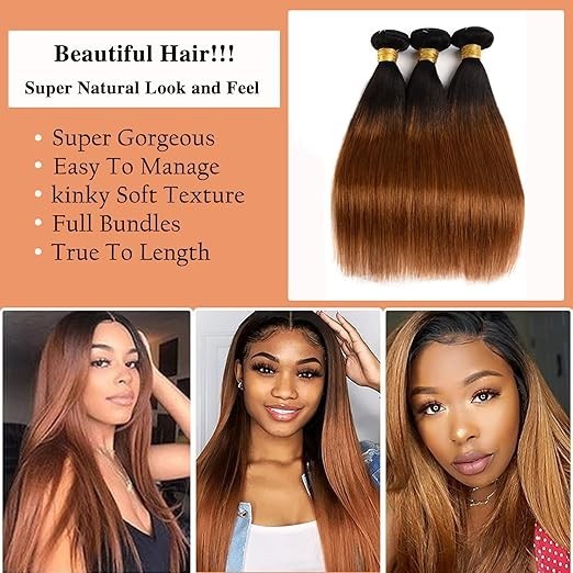 1B/30 Human Hair Bundles Ombre Brown Straight 26 28 30 Inch Virgin Extensions