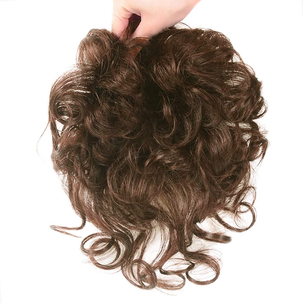 Short Brown Wavy Curly Hair Wiglet Topper Human Hair Replacement for Women
