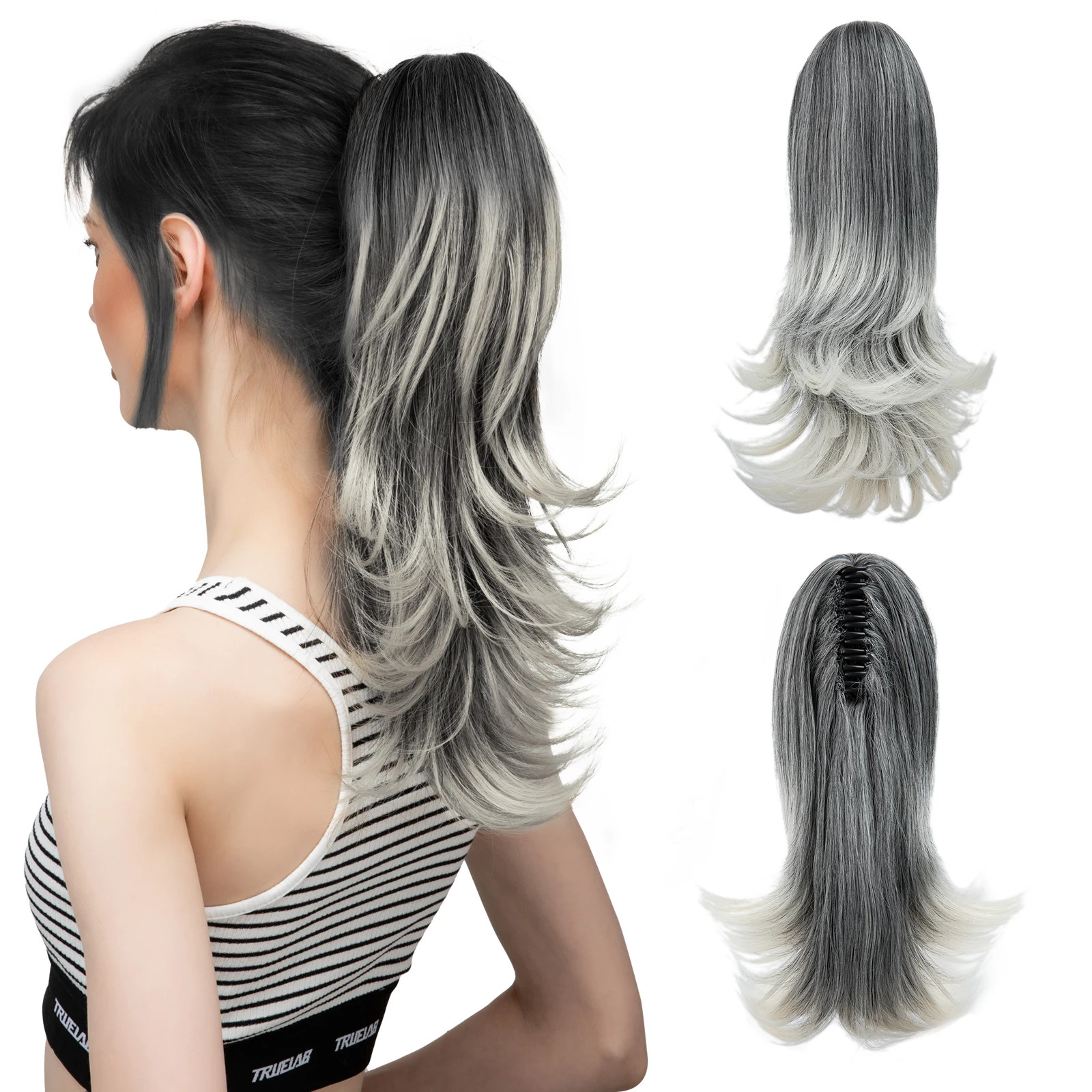 14 Inch Synthetic Claw Clip Ponytail Extensions Wavy Blonde Black Hair