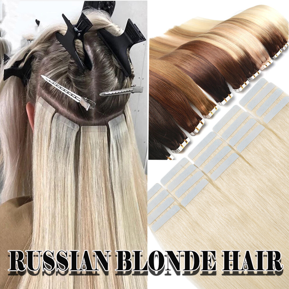 12-24 60PCS Tape In Russian Remy Human Hair Extensions Thick Skin Weft Balayage