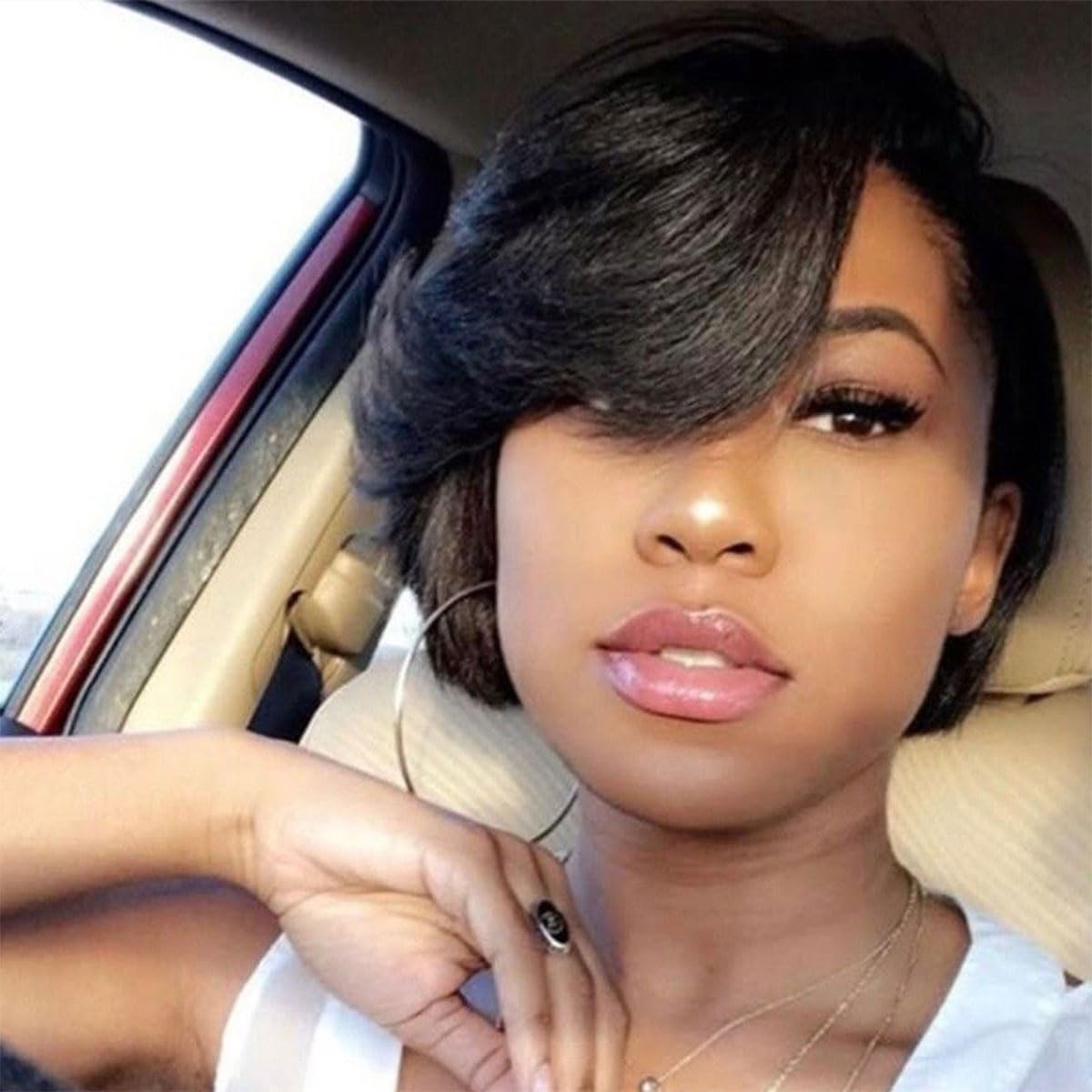 180% Density Real Human Hair Wig – 6-Inch Glueless Mullet with Layered Bangs