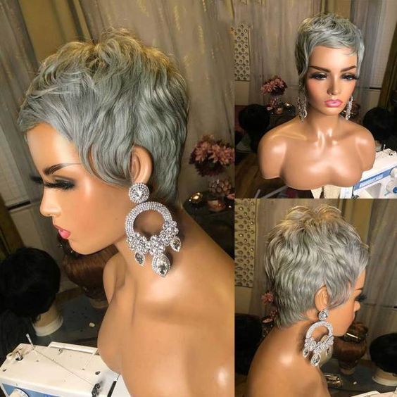 Women Short Blue Black Purple Wigs Pixie Cut Wave Hair Party Wigs Synthetic Hair