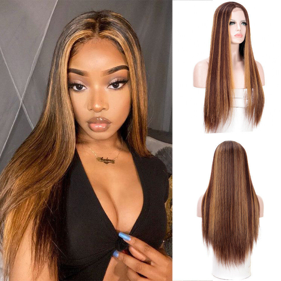 Highlight Brazilian Wig Straight Human Hair Full Wigs Ombre Brown Honey Blonde