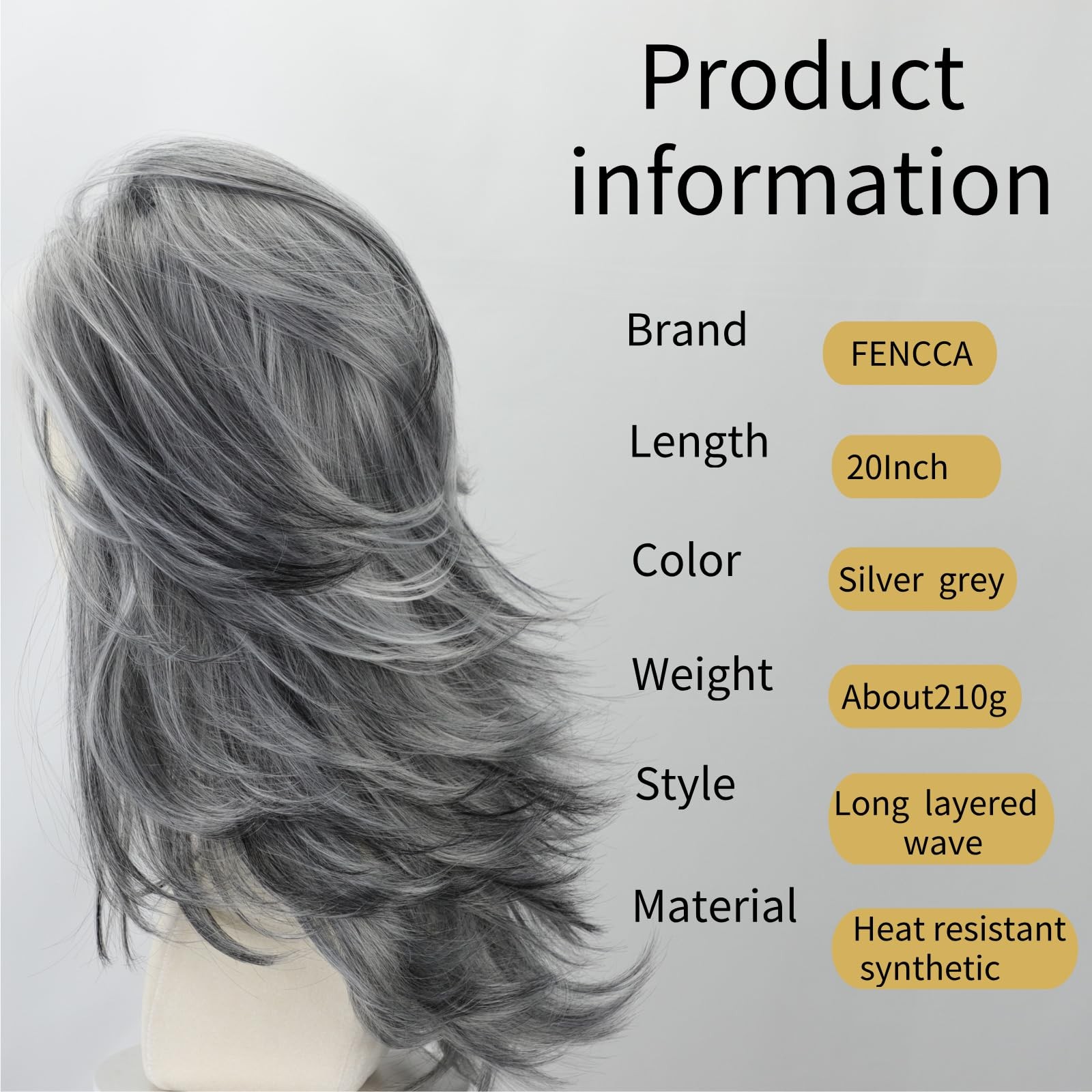Silver Grey Wigs For White Women 20 Inch Medium-length Wavy Layered Salt Pepp…