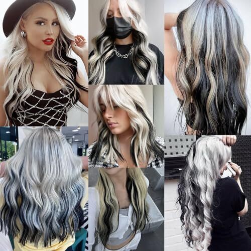 22 inch Colored Hair Extensions, Multi-colors Party Highlights Clip in Black