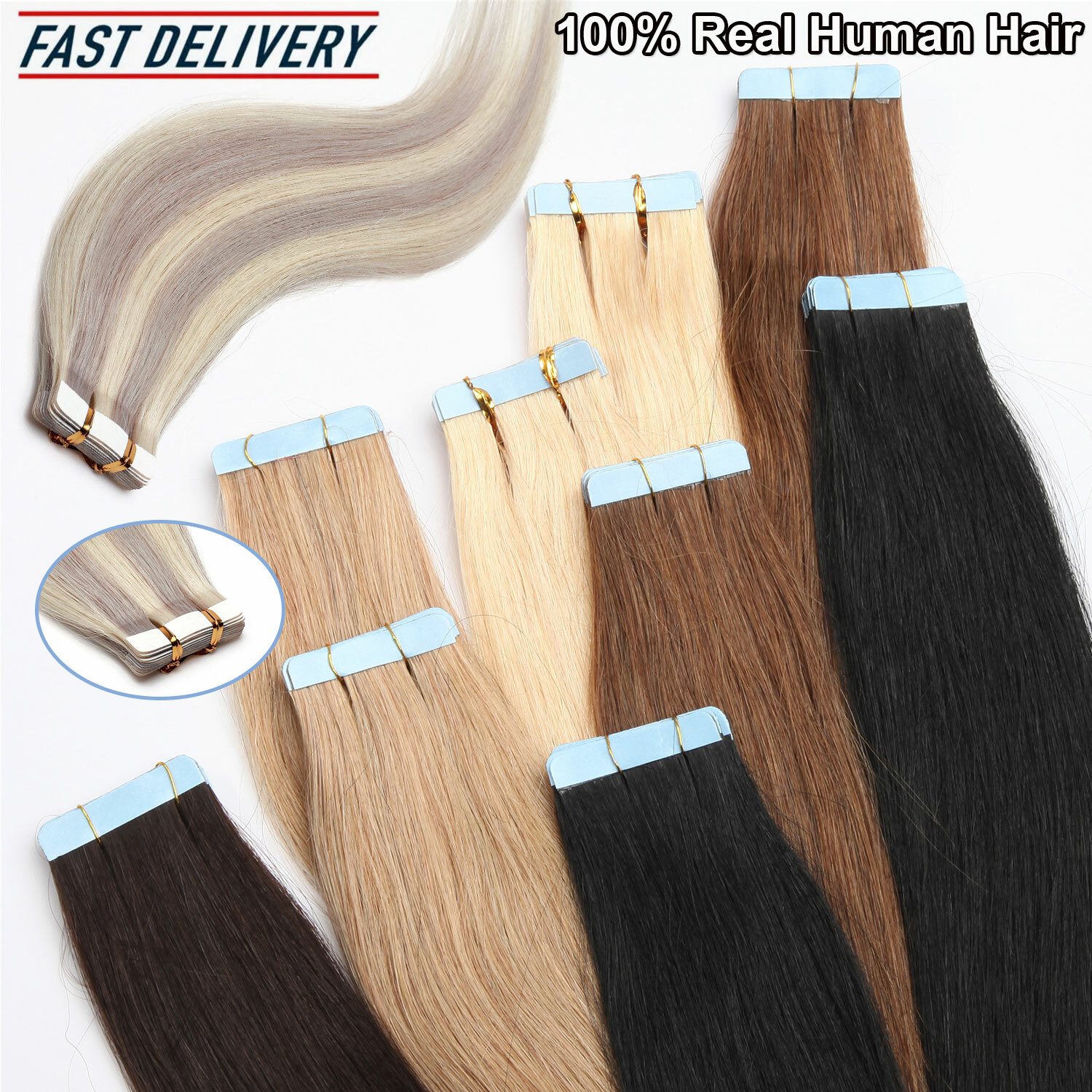 20PCS Mix Tape In 100% Remy Human Hair Extensions Full Head Skin Weft Body Wave